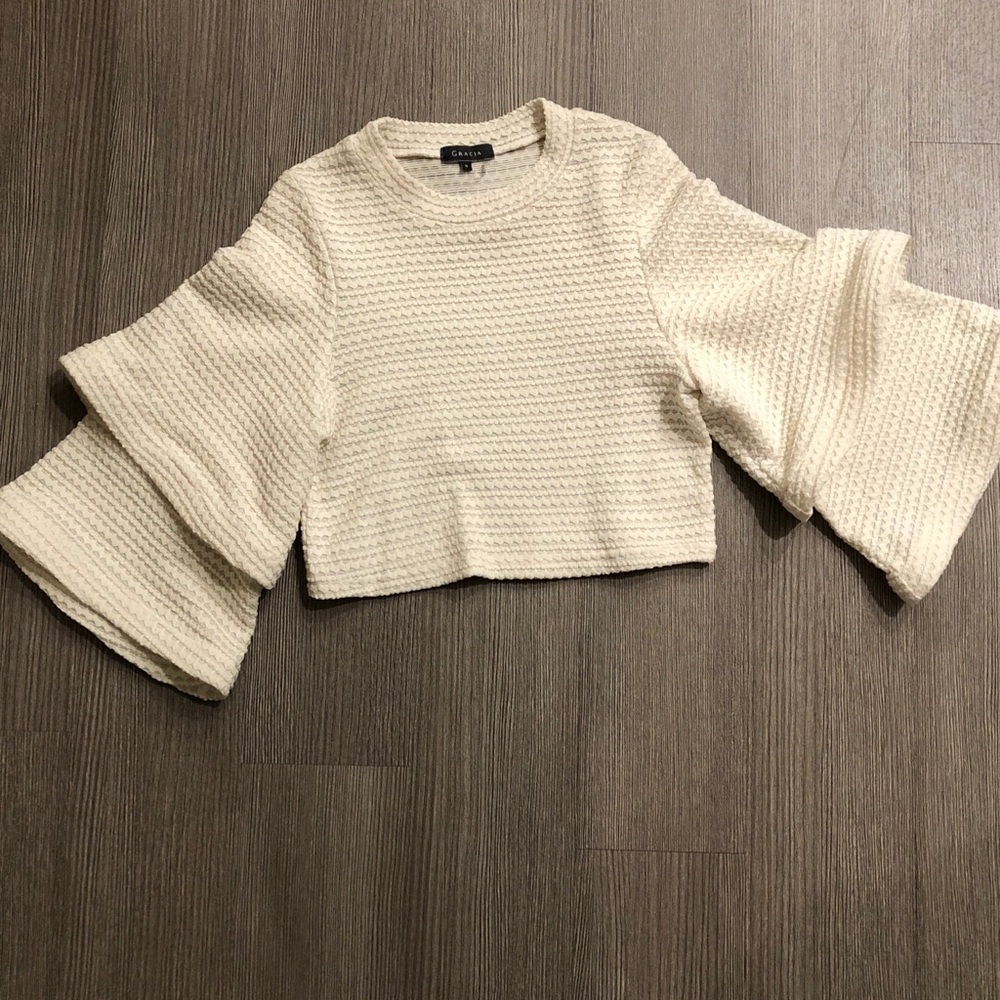 Textured Crop Top with Bell Sleeves Size S